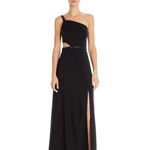 Aidan by Aidan Mattox Black Beaded One Shoulder Gown Size 10